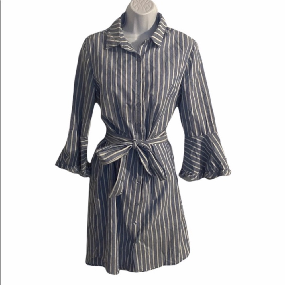 Blue and white striped dress